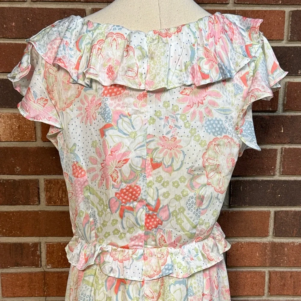 Anany Floral Print Ruffle Trim Dress Size Large - Picture 7 of 13